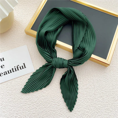 Women Square Scarf Skinny Ribbon Head Neck Small Pleated Hair Tie Band Kerchief Satin Foulard Scarves Headscarf Neckerchief
