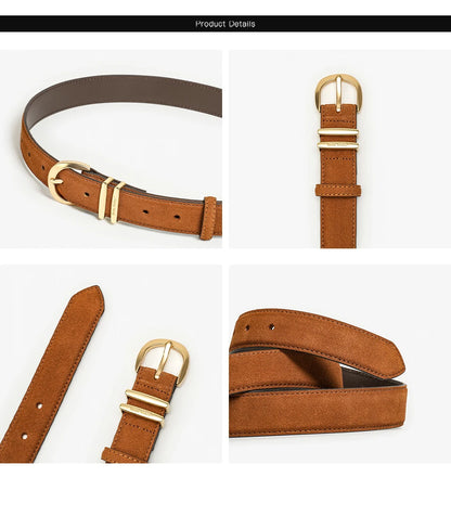BEAUTODAY Belts Women Split Leather Gold Buckle Trendy Versatile Waist Strap Accessories Casual Belts Female Handmade 91118