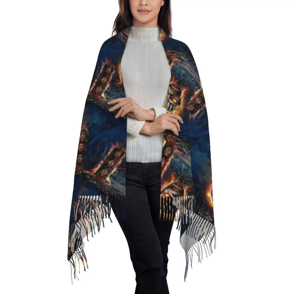 Custom Female Large British Heavy Metal Rock Iron Maidens Scarves Women Winter Soft Warm Tassel Shawl Wraps Scarf