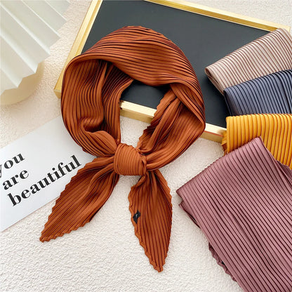 Women Square Scarf Skinny Ribbon Head Neck Small Pleated Hair Tie Band Kerchief Satin Foulard Scarves Headscarf Neckerchief