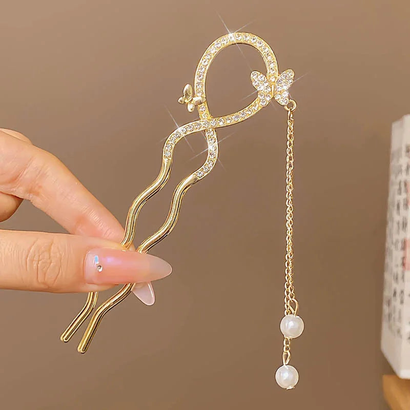 Fashion Hair Accessories Metal U Shape Hair Clip For Women Elegant Simulated Pearl Tassels Hairpin Female Headwear Gifts