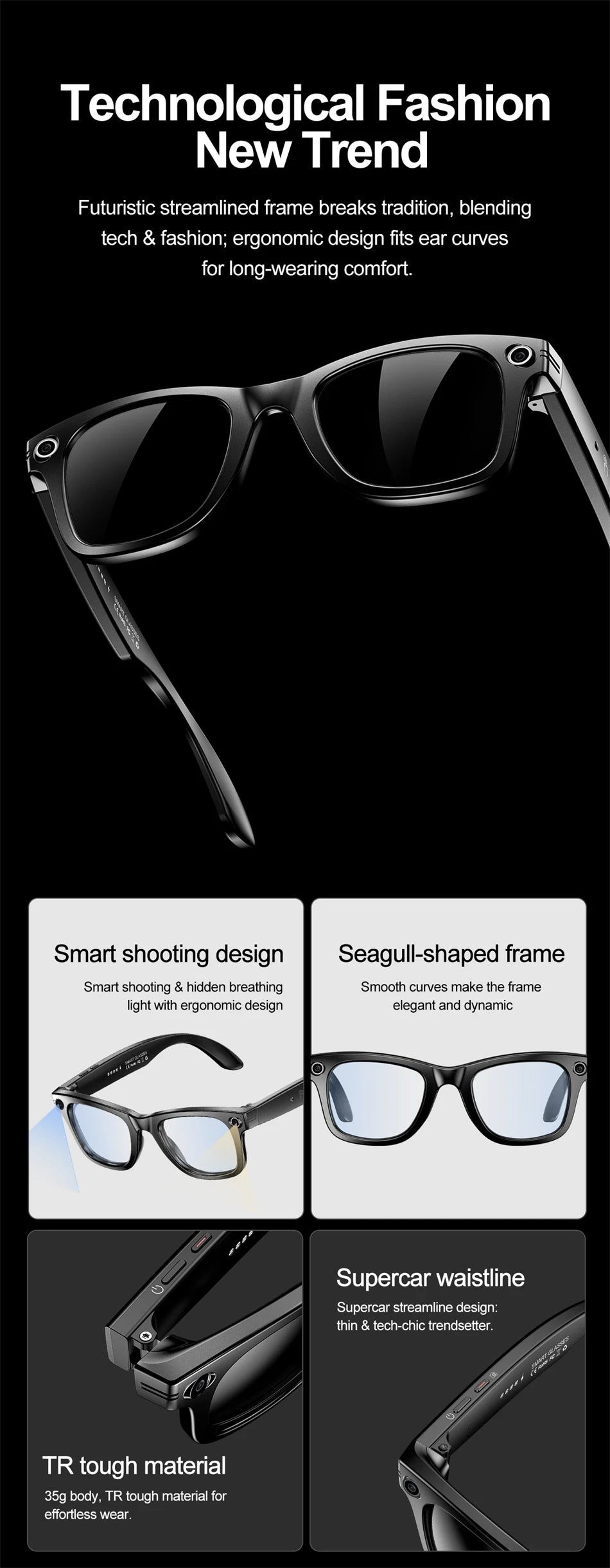 LIGE AI Smart Glasses with Camera Sunglasses 800W Camera Video Recorder Wireless Bluetooth Call Anti-blue Glasses for Man Women