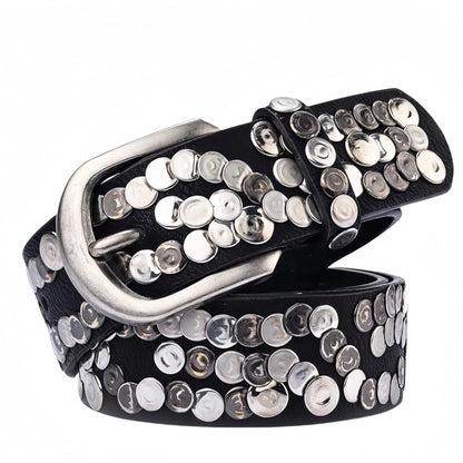 Women Belt Fashion Punk Pin Buckle Vintage Rivets Luxury Lady's Original Leather Belts For Women Jeans Waistband Female
