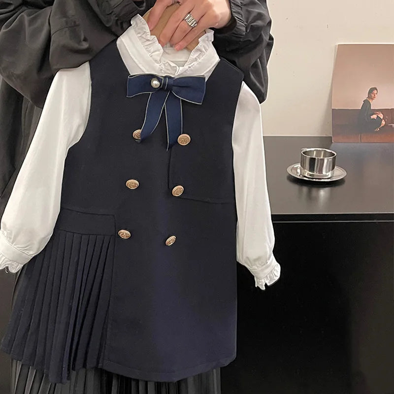 Girls' College Style Dress 2025 Autumn Western Style Double Breasted Girls' Western Style Vest Skirt Baby Princess Skirt