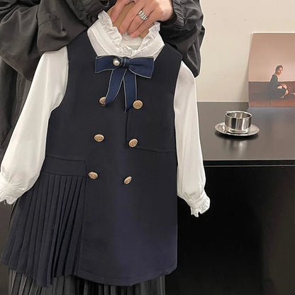 Girls' College Style Dress 2025 Autumn Western Style Double Breasted Girls' Western Style Vest Skirt Baby Princess Skirt