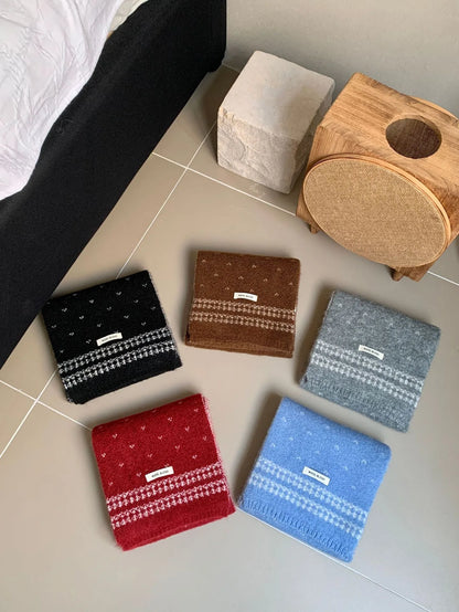 Women's Scarves Korean Retro Fair Island Simple Sweet Versatile Kawaii Wool Winter Thicked Warmth Comfortable High Quality Scarf