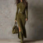 Women's Western Shirt Dress Ruched Wrap Maxi Dress High Slit Ruffle Hem Long Sleeve Flowy Chic Elegant Outing Dress