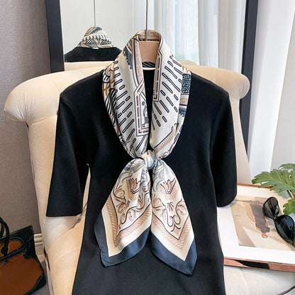90*90cm Silk Scarves Women Print Twill Square Head Hijab Ladies Luxury Shawl Bandanna Female Muffler Chiffen Wrap Foulard Ribbon
