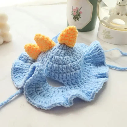 Cute Cat Hat Funny Pets Party Cosplay Headwear Delicate Hemming Pendant Decor Elasticity Knitted Hat Pet Accessories