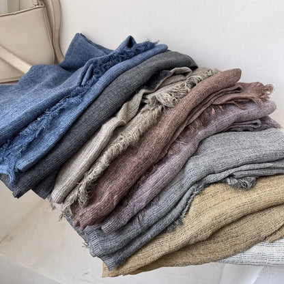 Scarf Women's Autumn Literary and Artistic Fresh and Versatile Contrasting Color Striped Texture Same Cotton Linen Thin Shawl