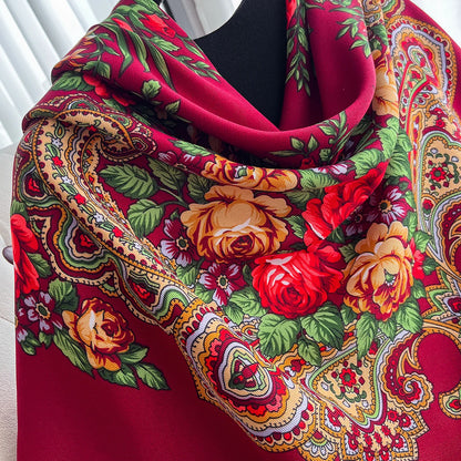Women Russian Floral Scarf Ethnic Style Square Bandana Head Scarves Ladies Handkerchief Headband Silk Scarf Hair Wraps 2025