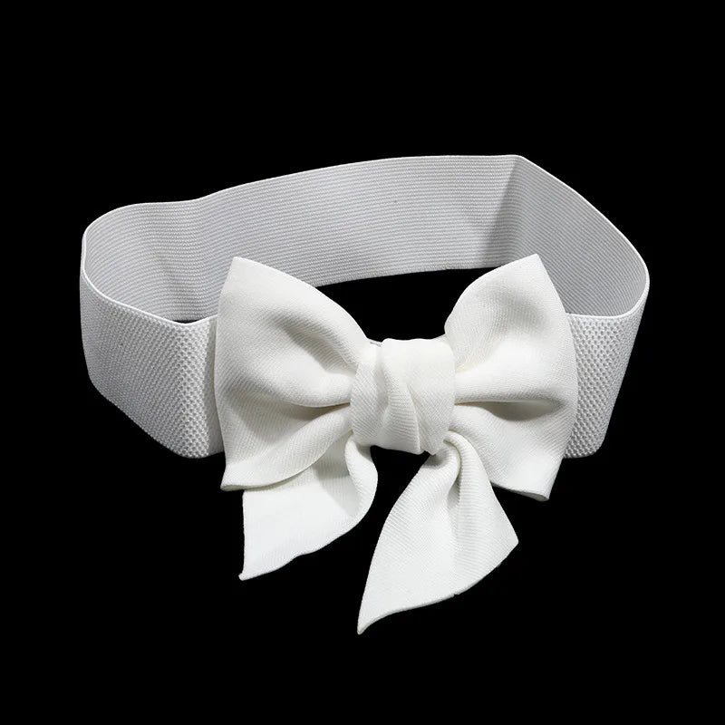 1PC New Fashion Elegant Large Bow Elastic Belts for Women Wide Side Belt Dress Female Jeans Waistband Trouser Accessory