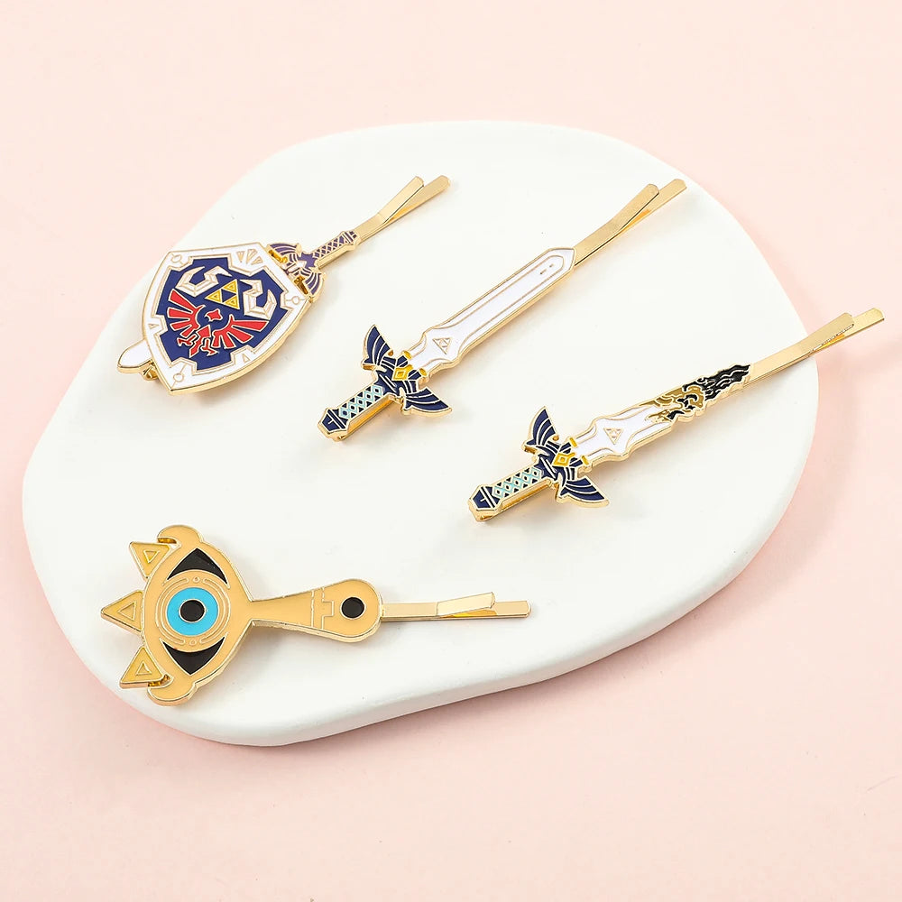 The Legend of Hair Clips Hylian Shield Sheikah Master Sword Barrettes Cartoon Headwear Hair Accessories for fans Gifts