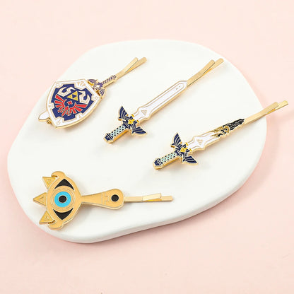 The Legend of Hair Clips Hylian Shield Sheikah Master Sword Barrettes Cartoon Headwear Hair Accessories for fans Gifts
