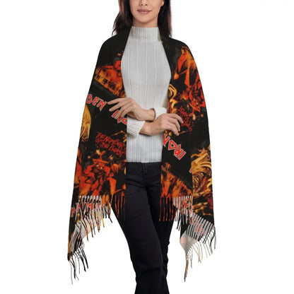 Custom Female Large British Heavy Metal Rock Iron Maidens Scarves Women Winter Soft Warm Tassel Shawl Wraps Scarf