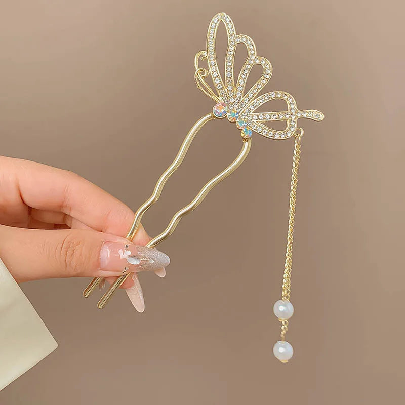 Fashion Hair Accessories Metal U Shape Hair Clip For Women Elegant Simulated Pearl Tassels Hairpin Female Headwear Gifts
