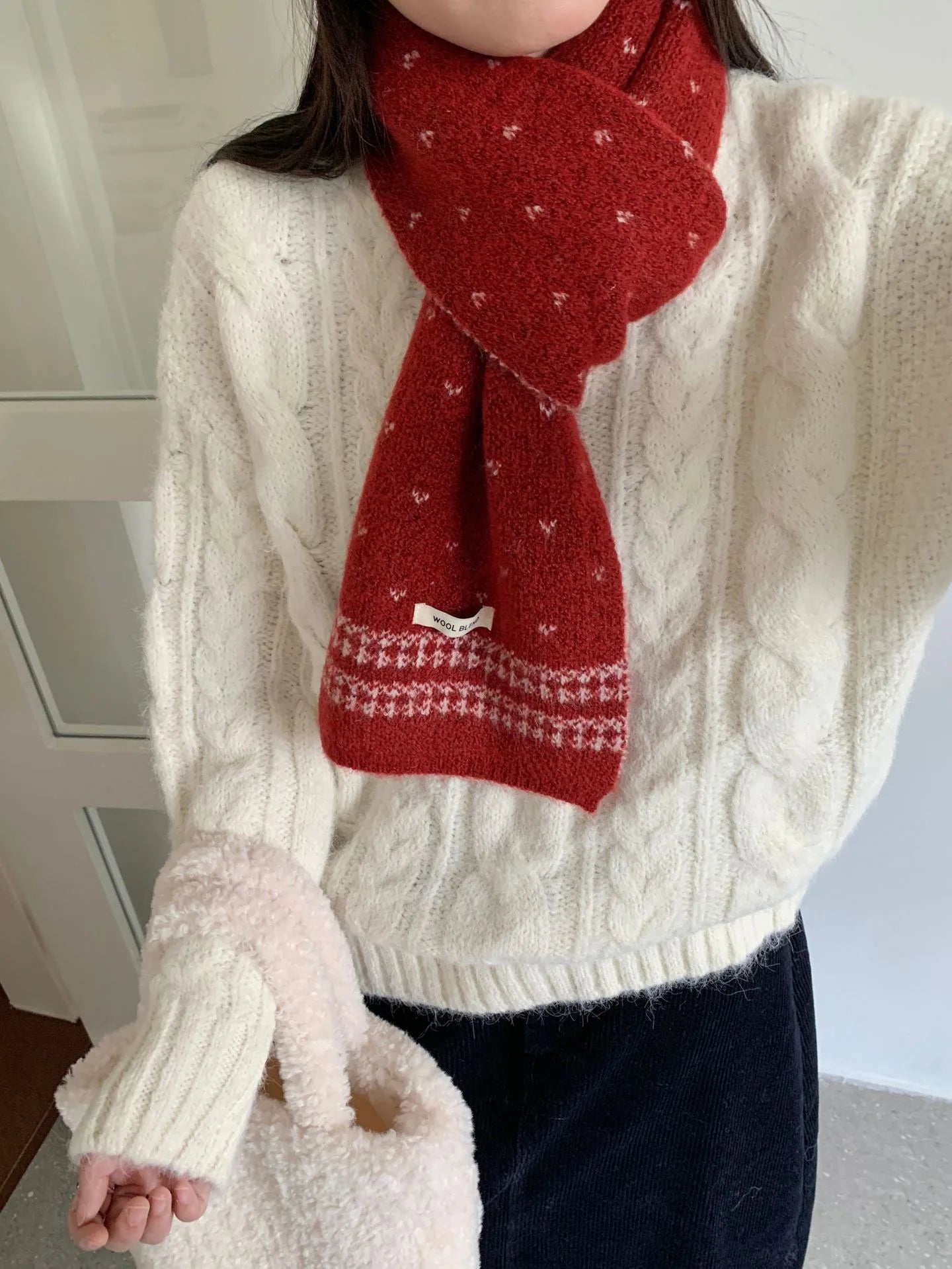 Women's Scarves Korean Retro Fair Island Simple Sweet Versatile Kawaii Wool Winter Thicked Warmth Comfortable High Quality Scarf