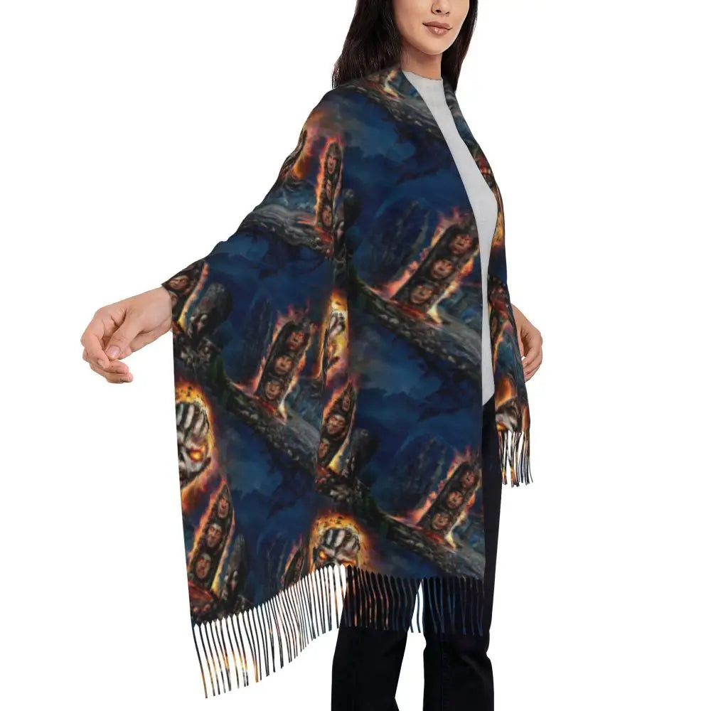 Custom Female Large British Heavy Metal Rock Iron Maidens Scarves Women Winter Soft Warm Tassel Shawl Wraps Scarf