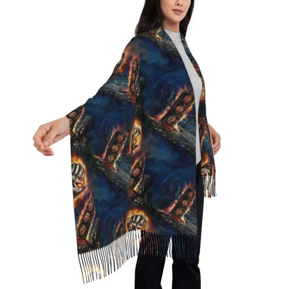 Custom Female Large British Heavy Metal Rock Iron Maidens Scarves Women Winter Soft Warm Tassel Shawl Wraps Scarf