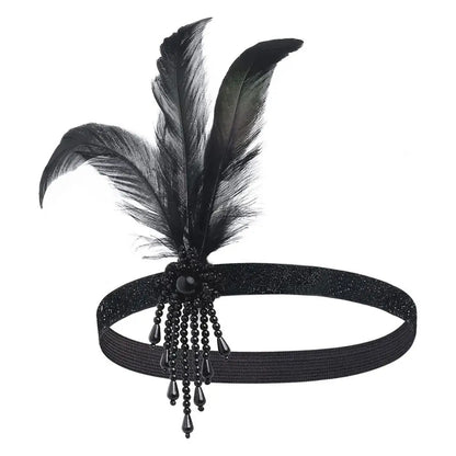 Hair Accessories Feather Headwear Tassel Makeup Party Cosplay Dress Headwear Diamond Black Masquerade Hair Band