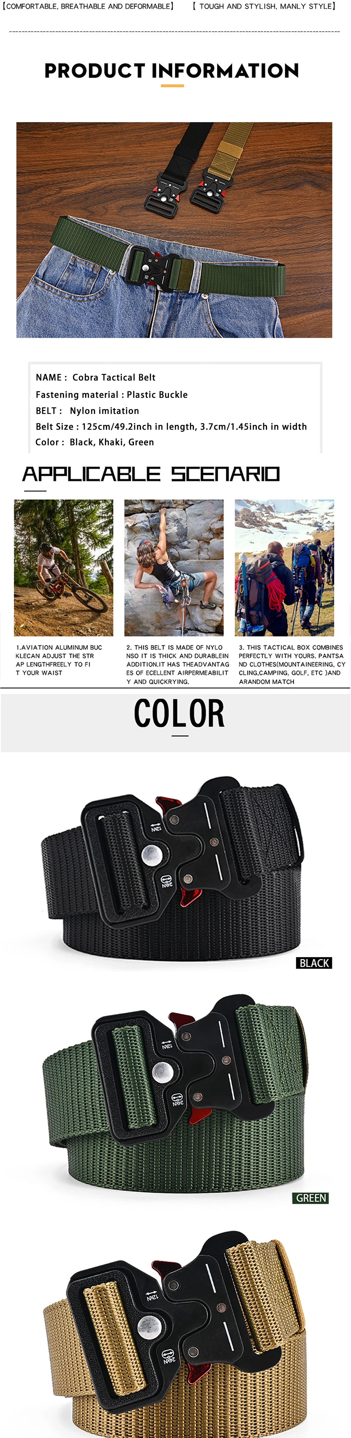 Versatile Men's Tactical Belts - Durable, Adjustable Design-For Outdoor Sports Enthusiasts，Pair with Pants Jeans，For Men Women ﻿