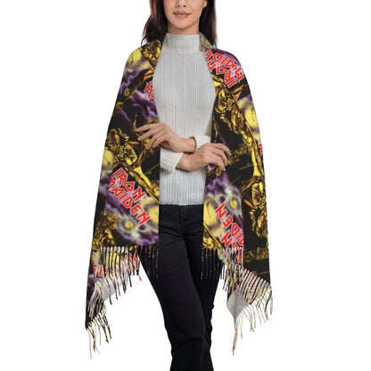 Custom Female Large British Heavy Metal Rock Iron Maidens Scarves Women Winter Soft Warm Tassel Shawl Wraps Scarf