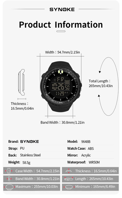 SYNOKE Outdoor Military Digital Watch For Men Fashion Retro Men Watch Sports Waterproof Men Watch Multifunctional Handsome Men