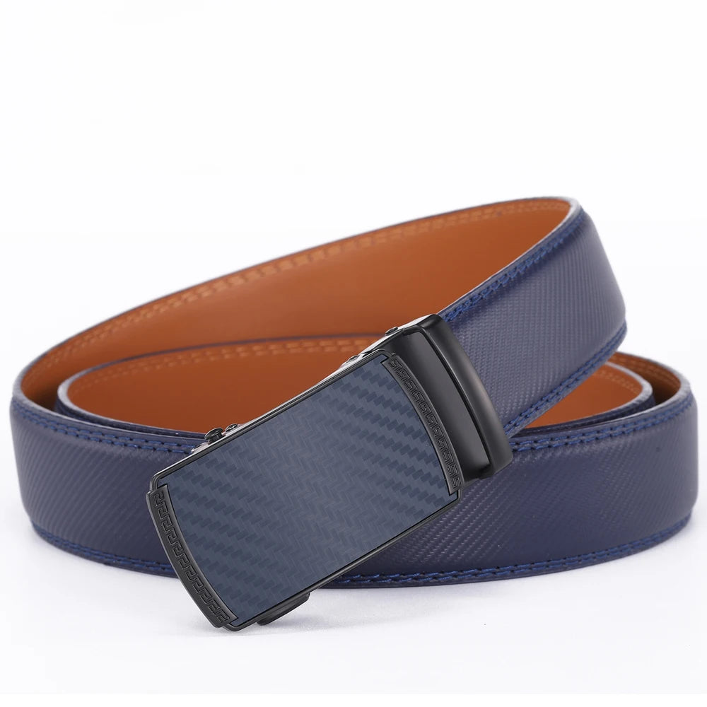 Men Leather Belt Alloy Automatic Buckle Male Belt Man Fashion Belts Genuine Leather Luxury Belts for Men Business Designer Blue