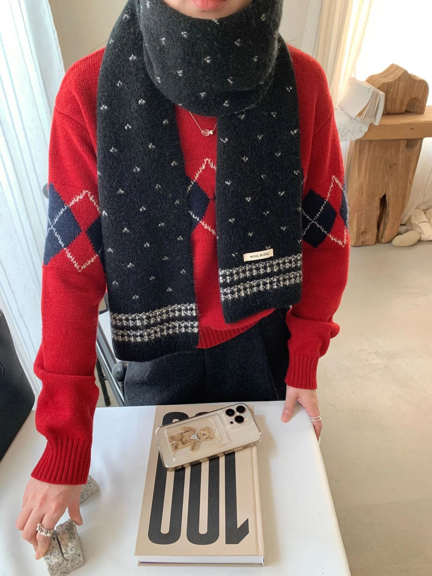 Women's Scarves Korean Retro Fair Island Simple Sweet Versatile Kawaii Wool Winter Thicked Warmth Comfortable High Quality Scarf