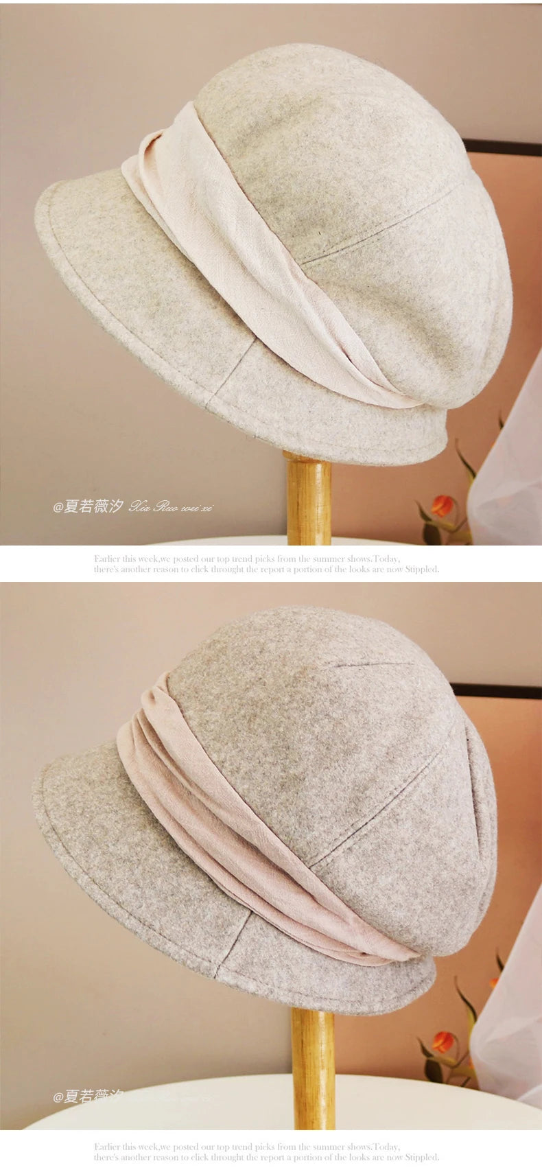 Hats for women in autumn and winter versatile woolen hats Japanese retro elegant temperament celebrity fisherman hat warm wide b