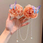 Baby Girls Cute Mermaid Princess Pearl Tassel Bow Forehead Chain Hair Clip Children Hair Accessories Girls Super Hair Clip TM04