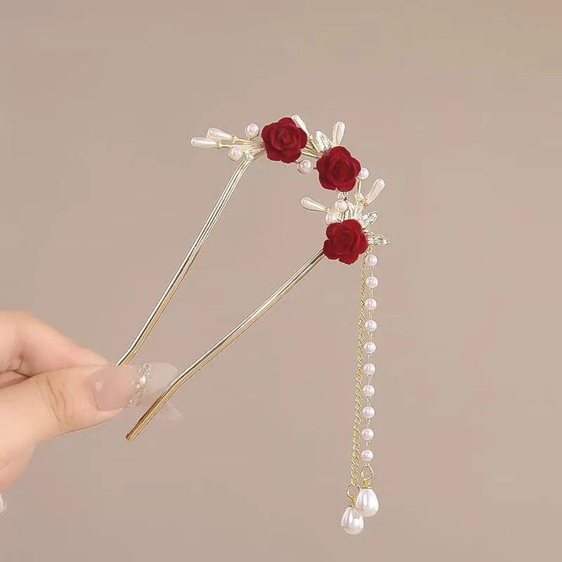 Fashion Hair Accessories Metal U Shape Hair Clip For Women Elegant Simulated Pearl Tassels Hairpin Female Headwear Gifts