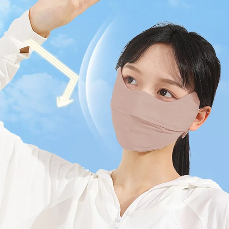 Sunscreen Face Scarf Thin Ice Silk Mask Summer Cover Veil Eye Protection Gini Golf Pattern Randomly On The Left Or Right Faces