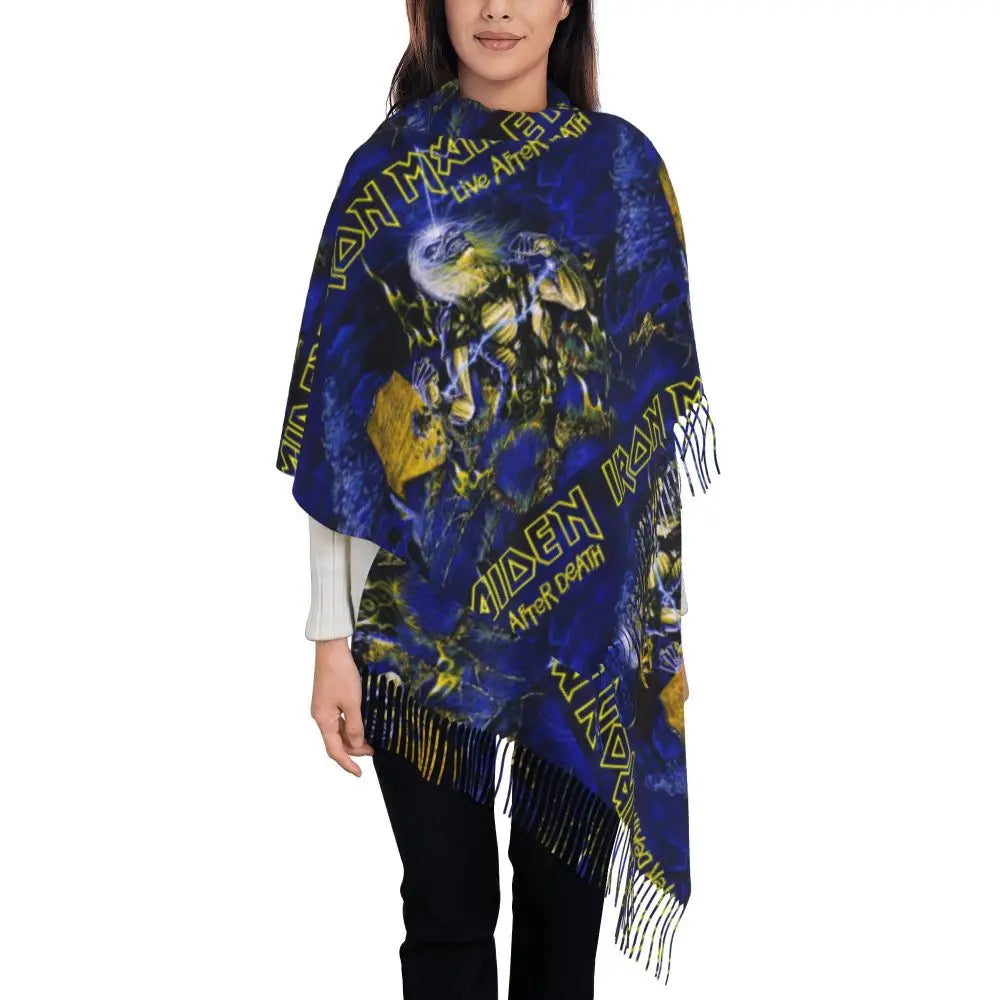 Custom Female Large British Heavy Metal Rock Iron Maidens Scarves Women Winter Soft Warm Tassel Shawl Wraps Scarf
