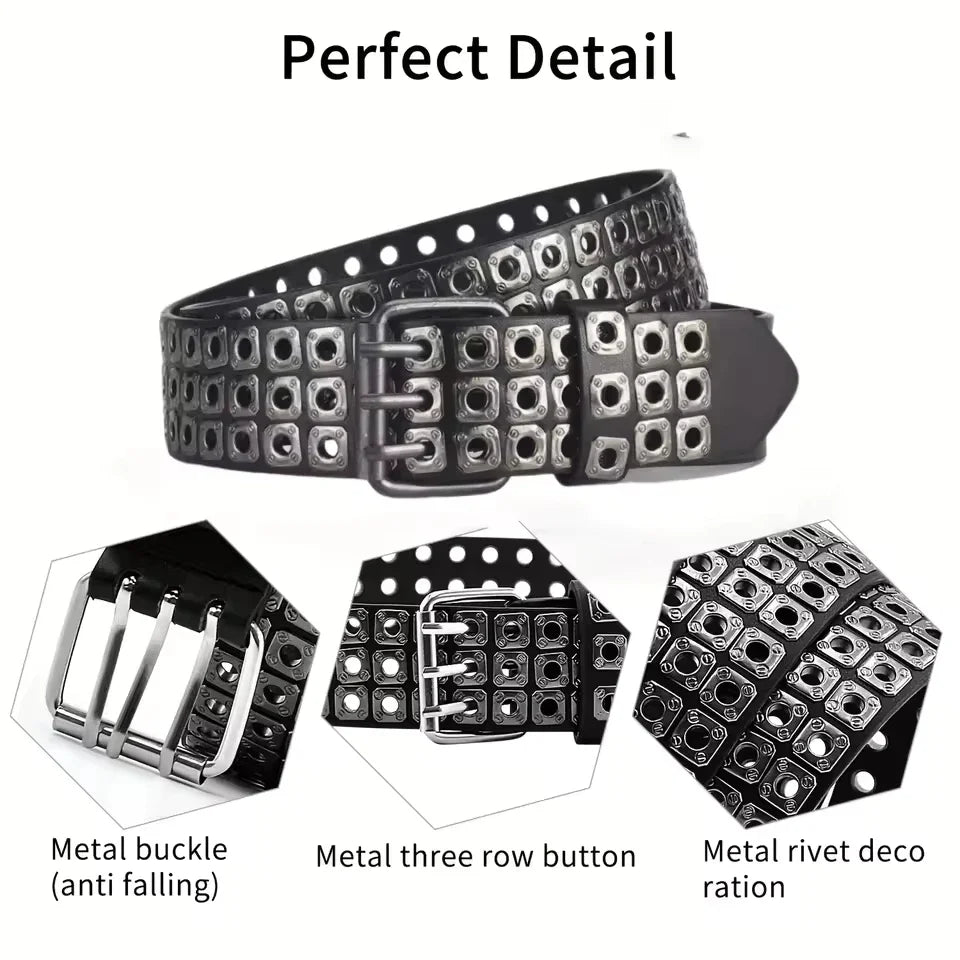 Women Belt Fashion Square Beads, Willow Nails, Three Exhaust Eyes, Punk Street Cool, Personalized Men's and Women's Belts