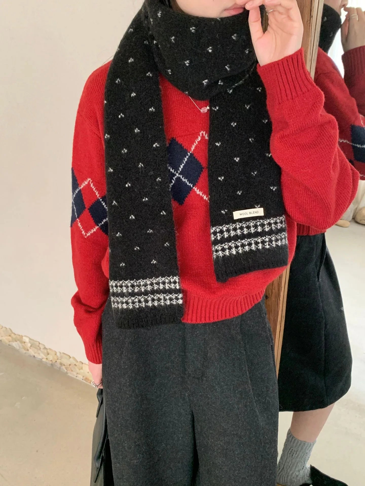 Women's Scarves Korean Retro Fair Island Simple Sweet Versatile Kawaii Wool Winter Thicked Warmth Comfortable High Quality Scarf