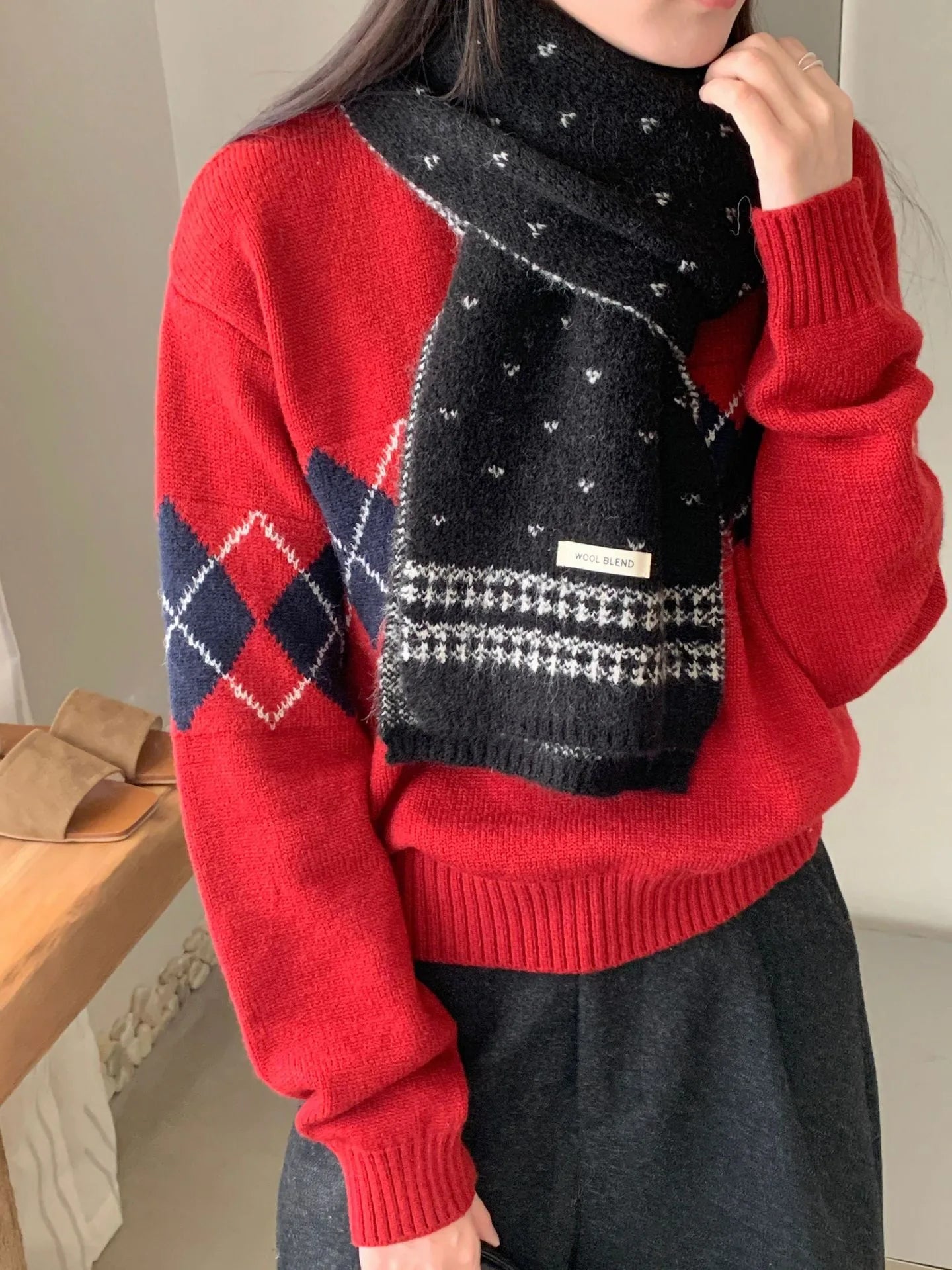 Women's Scarves Korean Retro Fair Island Simple Sweet Versatile Kawaii Wool Winter Thicked Warmth Comfortable High Quality Scarf