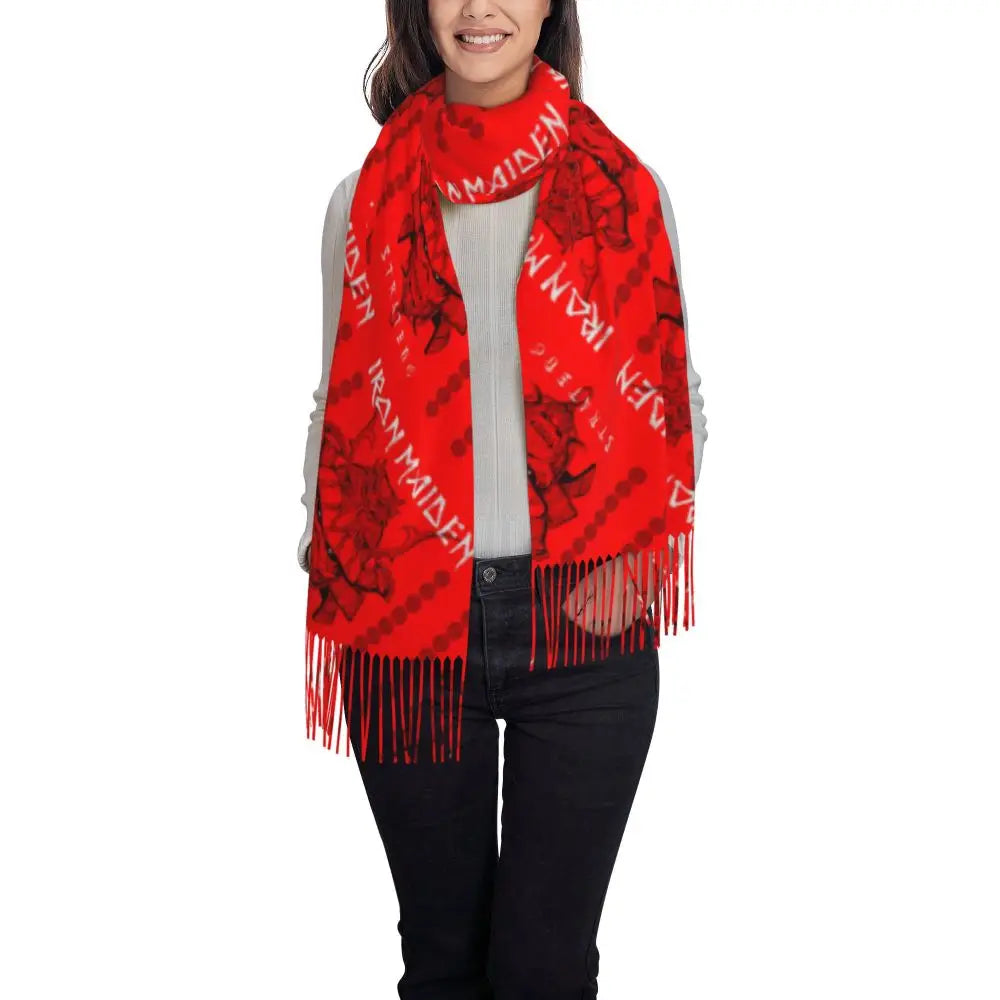 Custom Female Large British Heavy Metal Rock Iron Maidens Scarves Women Winter Soft Warm Tassel Shawl Wraps Scarf