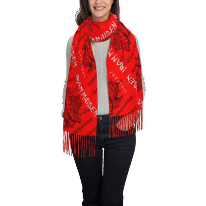 Custom Female Large British Heavy Metal Rock Iron Maidens Scarves Women Winter Soft Warm Tassel Shawl Wraps Scarf