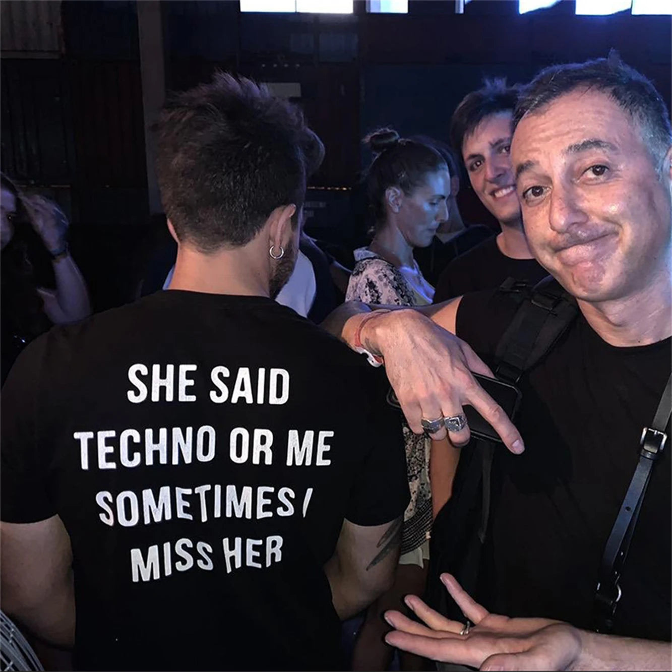 She Said Techno or Me Sometimes I Miss Her Black T-Shirt We Love Techno Summer T-Shirt Top Funny Slogan Text Print Fashion Tee