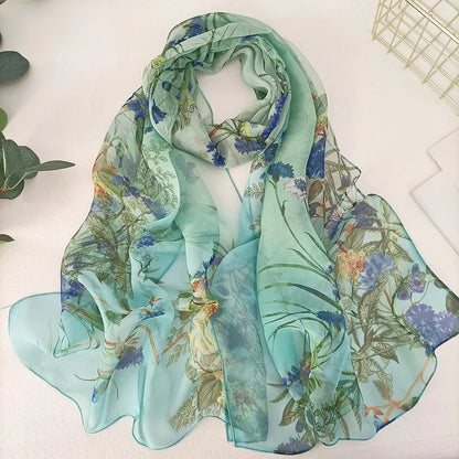 Women Elegant Chiffon Silk Scarves Fashion Versatile Flower Wraps Summer Beach Sunscreen Thin Scarf Georgette Bandana Hijab