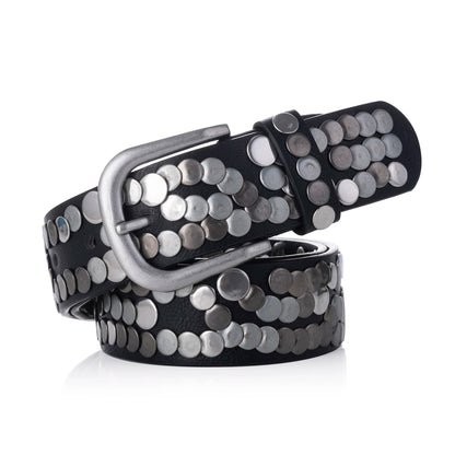 Women Belt Fashion Punk Pin Buckle Vintage Rivets Luxury Lady's Original Leather Belts For Women Jeans Waistband Female