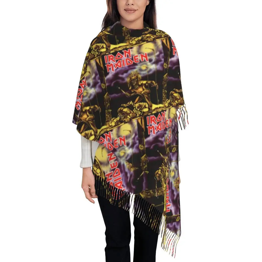 Custom Female Large British Heavy Metal Rock Iron Maidens Scarves Women Winter Soft Warm Tassel Shawl Wraps Scarf