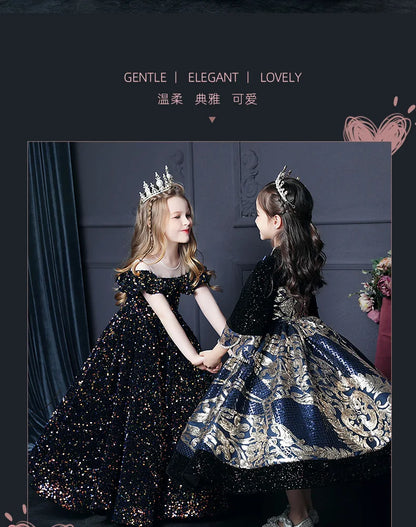 Girl's Western Style Evening Dress Flower Girl Sequined Catwalk Host Piano Performance Princess Dress