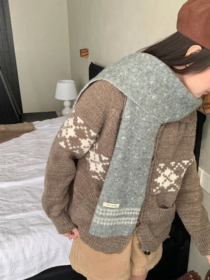 Women's Scarves Korean Retro Fair Island Simple Sweet Versatile Kawaii Wool Winter Thicked Warmth Comfortable High Quality Scarf