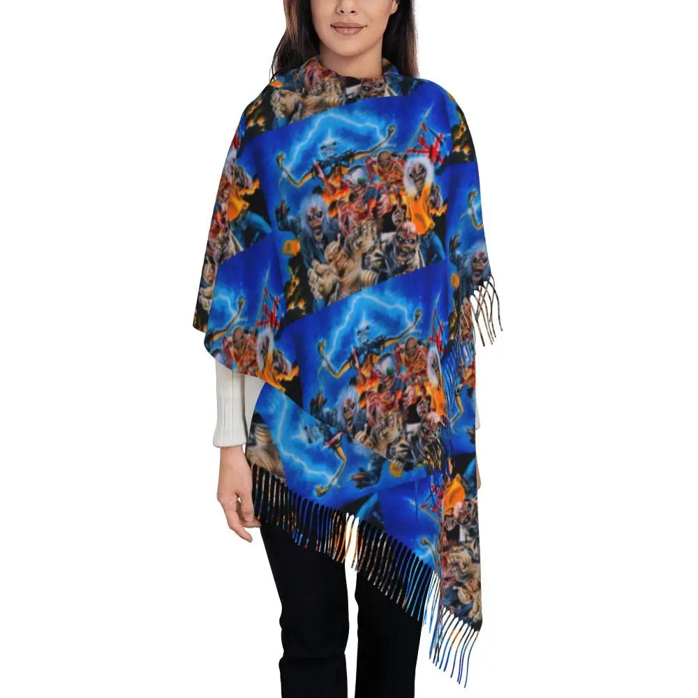 Custom Female Large British Heavy Metal Rock Iron Maidens Scarves Women Winter Soft Warm Tassel Shawl Wraps Scarf