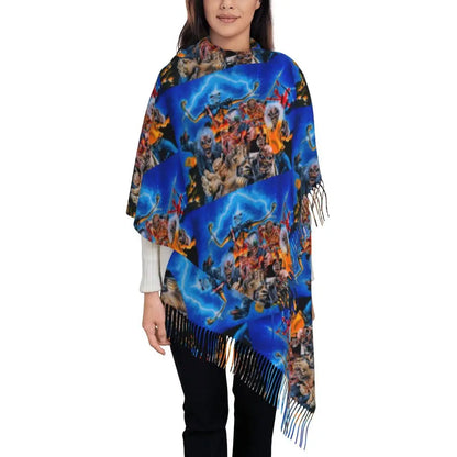 Custom Female Large British Heavy Metal Rock Iron Maidens Scarves Women Winter Soft Warm Tassel Shawl Wraps Scarf