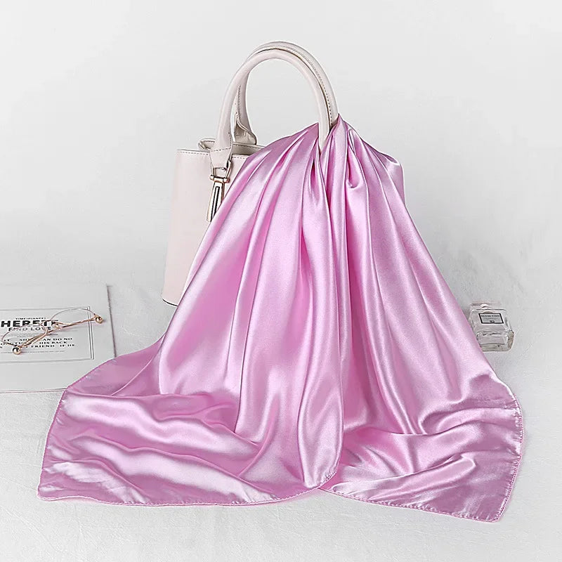 Fashion Hijab Scarves For Women Silk Satin Hair Scarf Female Solid Colors Kerchief 90*90cm Square Shawls Neck Scarfs For Ladies