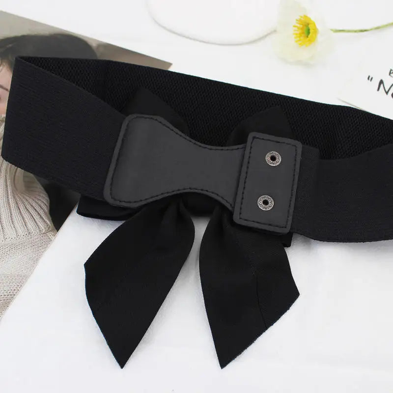 Women Stretch Waist Belt Straps Elegant Wide Side Waistband Large Bow Elastic Belts For Girls Dress Coat Cummerbunds Corset