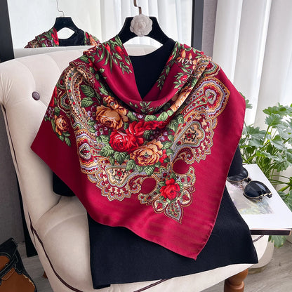 Women Russian Floral Scarf Ethnic Style Square Bandana Head Scarves Ladies Handkerchief Headband Silk Scarf Hair Wraps 2025